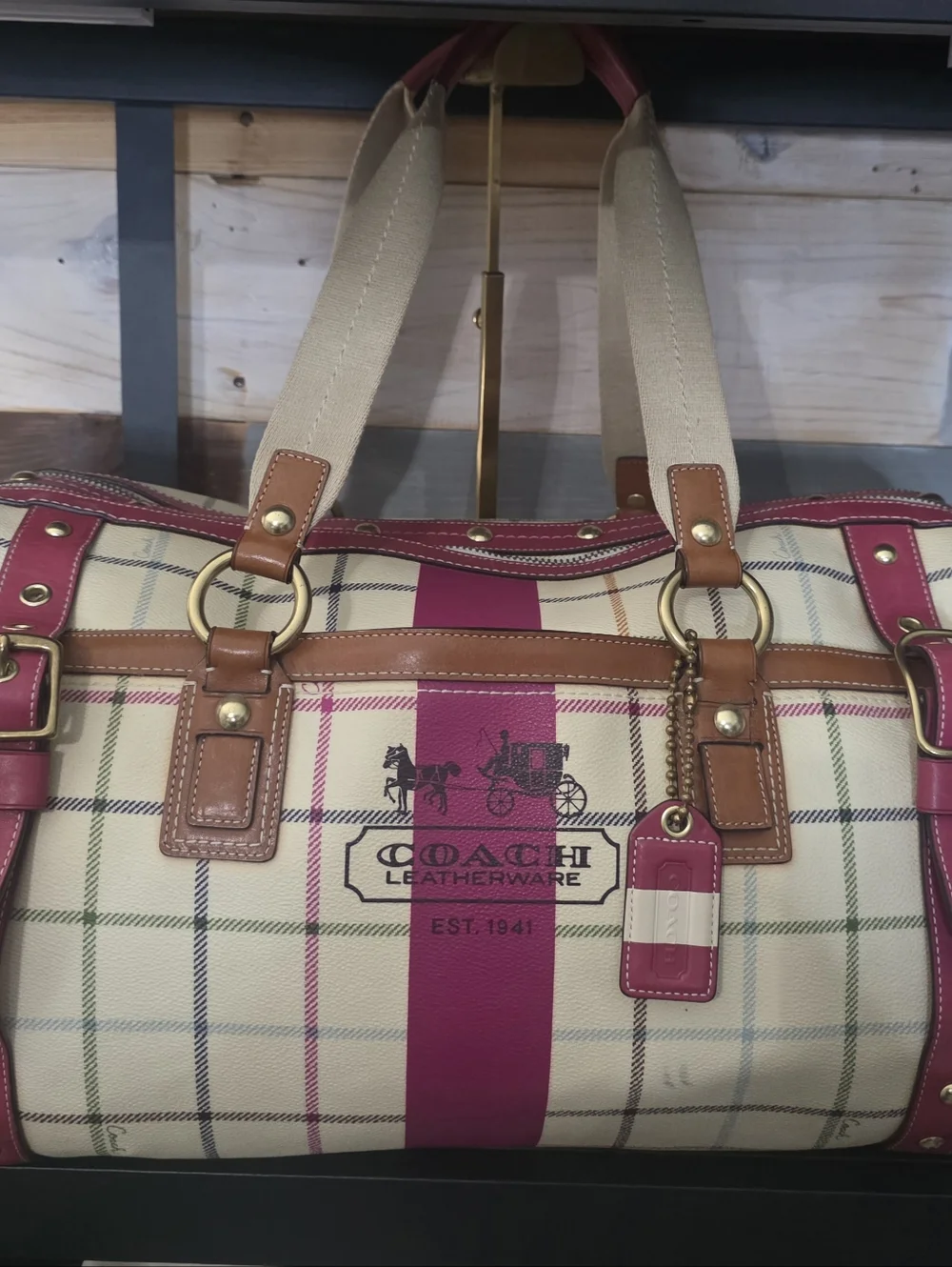 Coach Heritage Tattersall XL Duffle Travel Tote Bag Very RARE - Picture 5 of 17